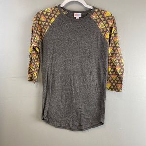 Lularoe Randy Pizza Sleeves Size XS Gray Yellow